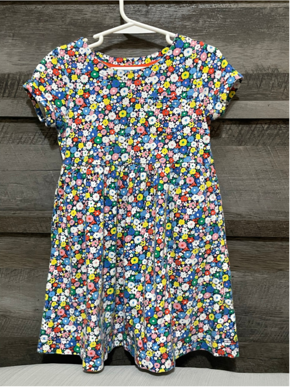 Mini Boden Size 4-5Y Colorful Ditsy Floral Short Sleeve A-Line Dress Pocket